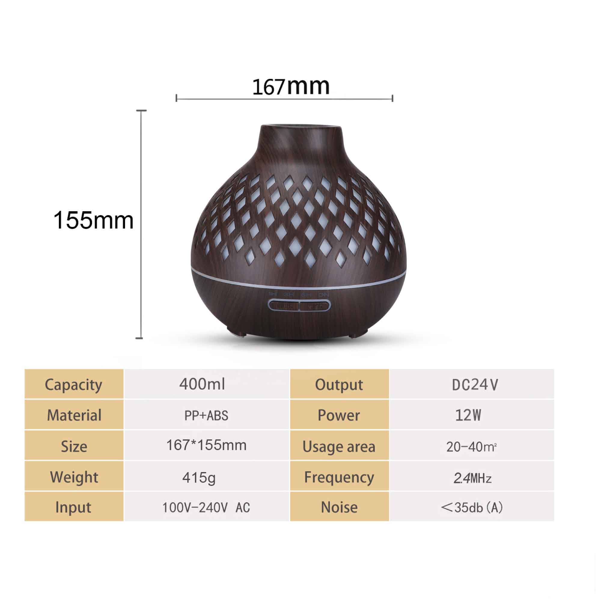 Essential Oil Aroma Diffuser and Remote - 400ml Hollowed Wood Mist Humidifier - Appliances > Aroma Diffusers &