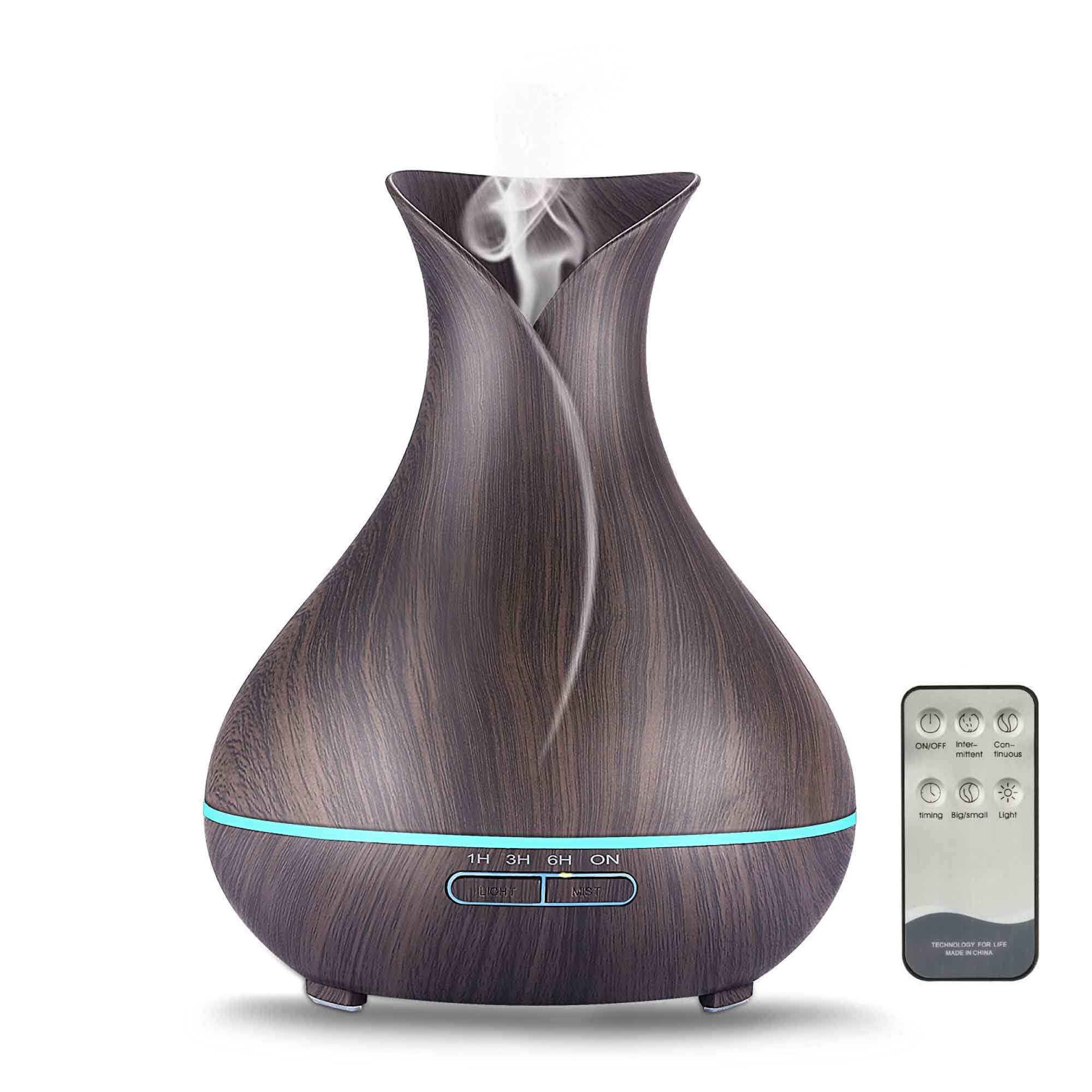 Essential Oil Aroma Diffuser and Remote - 400ml Tulip Dark Ultrasonic Humidifier - Appliances > Aroma Diffusers &