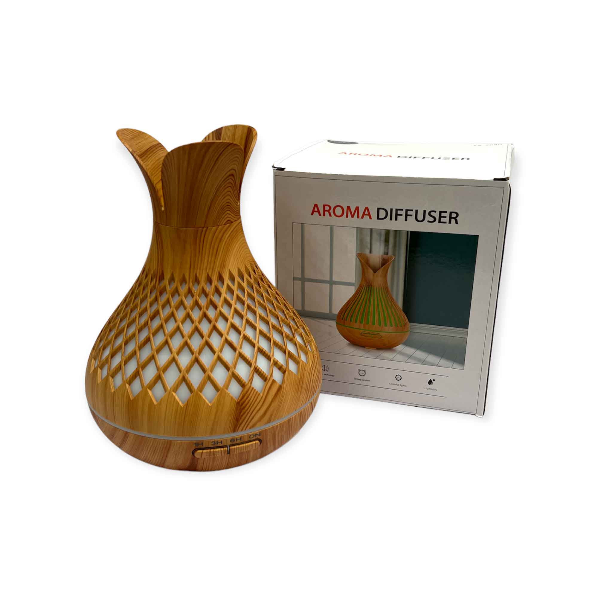 Essential Oil Aroma Diffuser and Remote - 500ml Vase Flower Wood Mist Humidifier - Appliances > Aroma Diffusers &