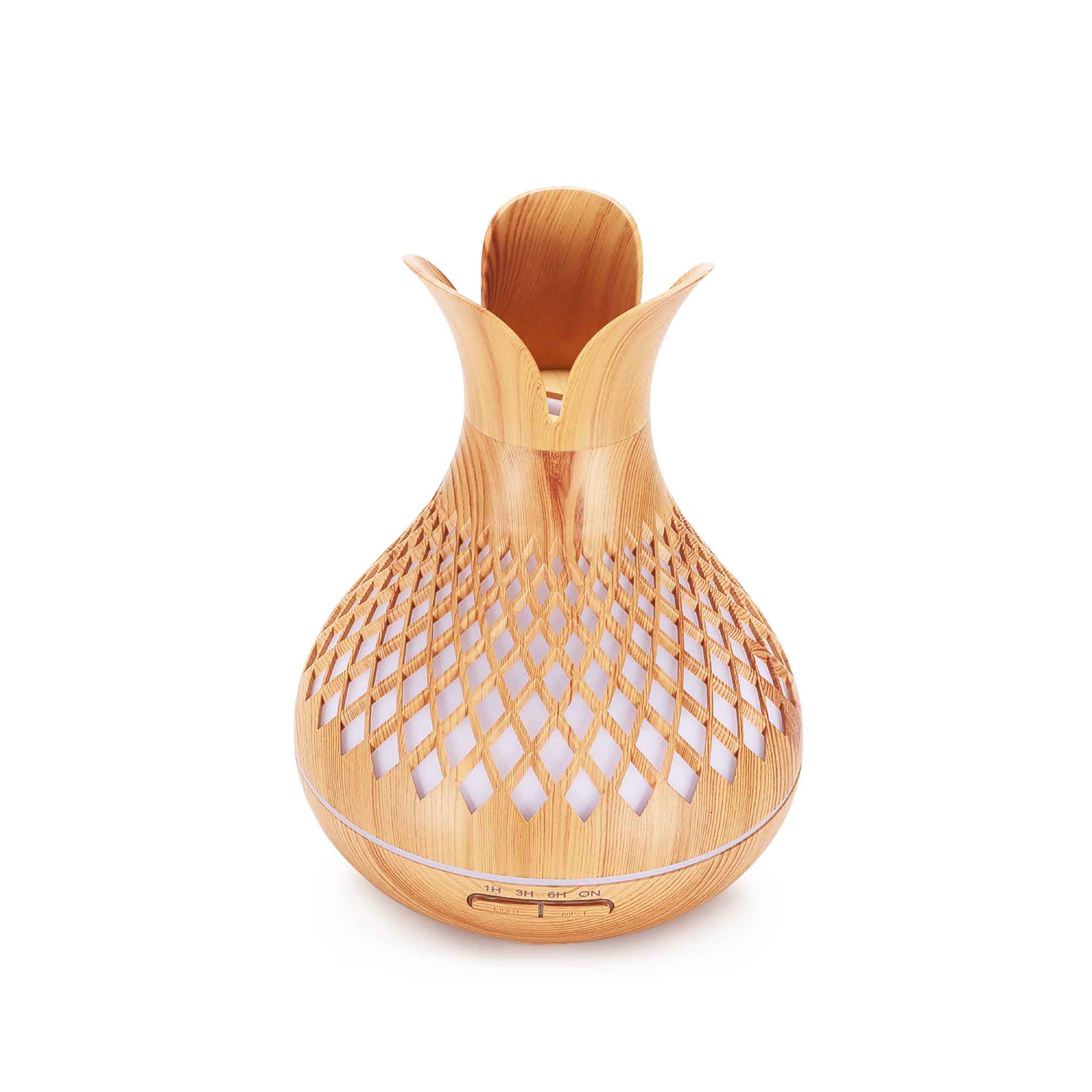 Essential Oil Aroma Diffuser and Remote - 500ml Vase Flower Wood Mist Humidifier - Appliances > Aroma Diffusers &