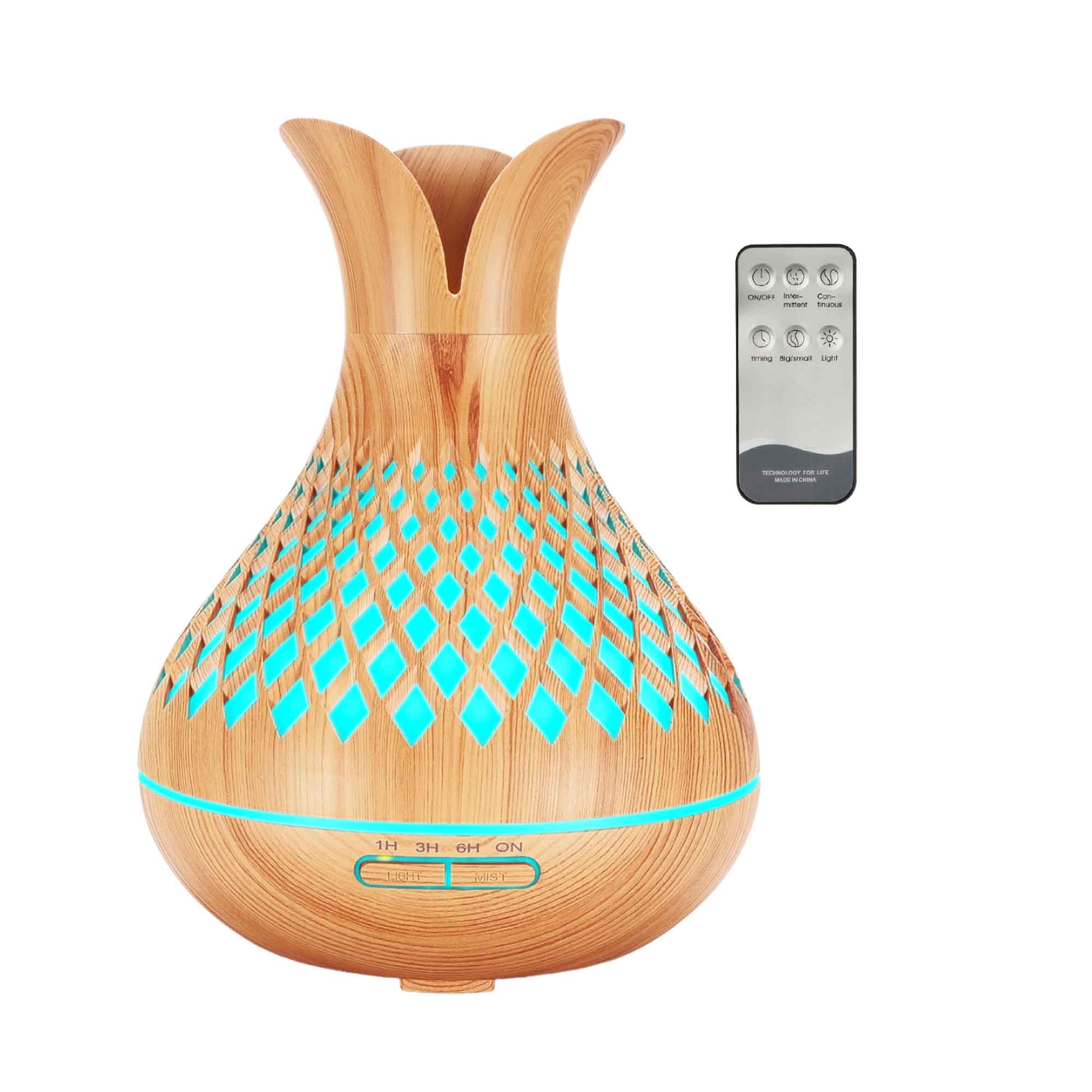 Essential Oil Aroma Diffuser and Remote - 500ml Vase Flower Wood Mist Humidifier - Appliances > Aroma Diffusers &