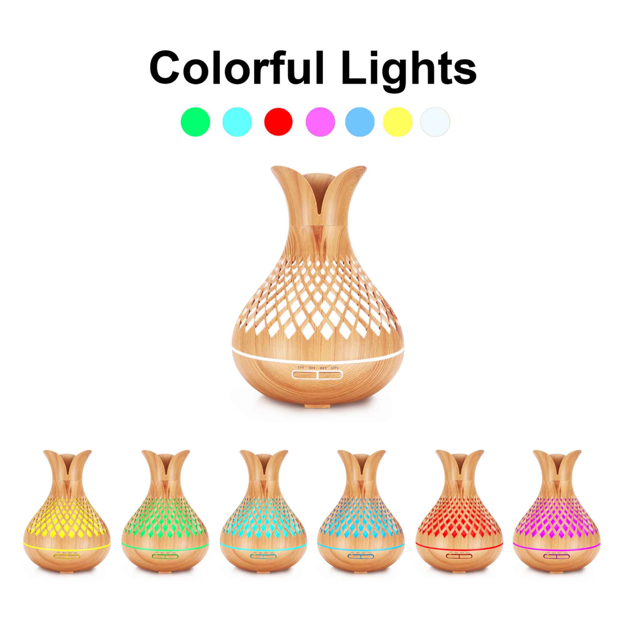 Essential Oil Aroma Diffuser and Remote - 500ml Vase Flower Wood Mist Humidifier - Appliances > Aroma Diffusers &