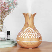 Essential Oil Aroma Diffuser and Remote - 500ml Vase Flower Wood Mist Humidifier - Appliances > Aroma Diffusers &