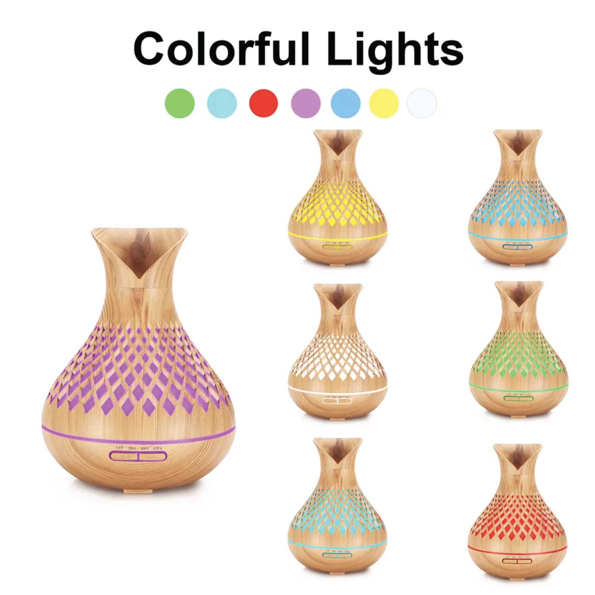 Essential Oil Aroma Diffuser and Remote - 500ml Vase Tulip Wood Mist Humidifier - Appliances > Aroma Diffusers &