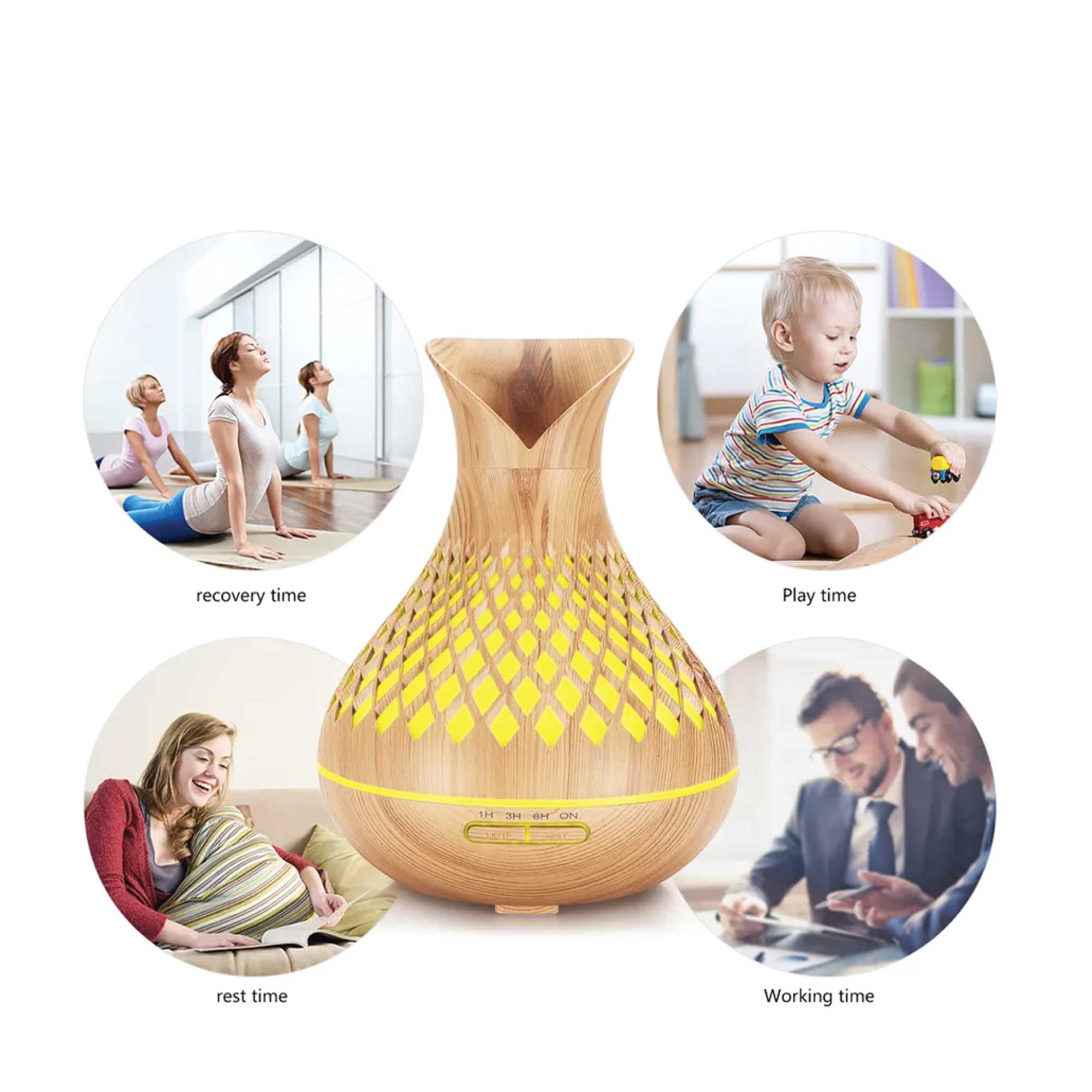 Essential Oil Aroma Diffuser and Remote - 500ml Vase Tulip Wood Mist Humidifier - Appliances > Aroma Diffusers &