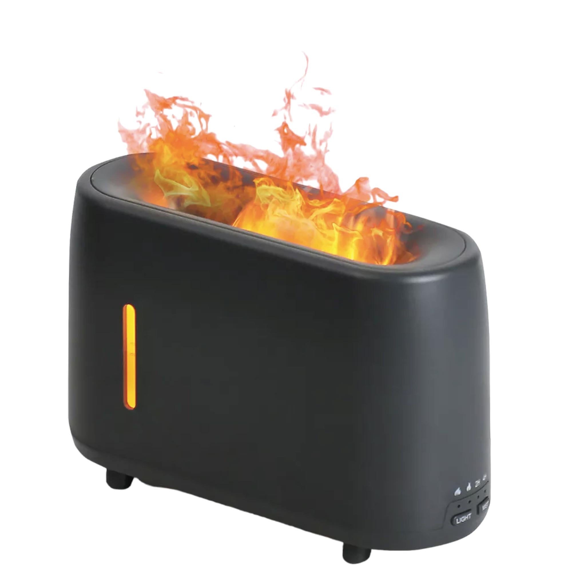 Black toaster with flames above, showcasing Grey 240ml Flame Oil Aroma Diffuser