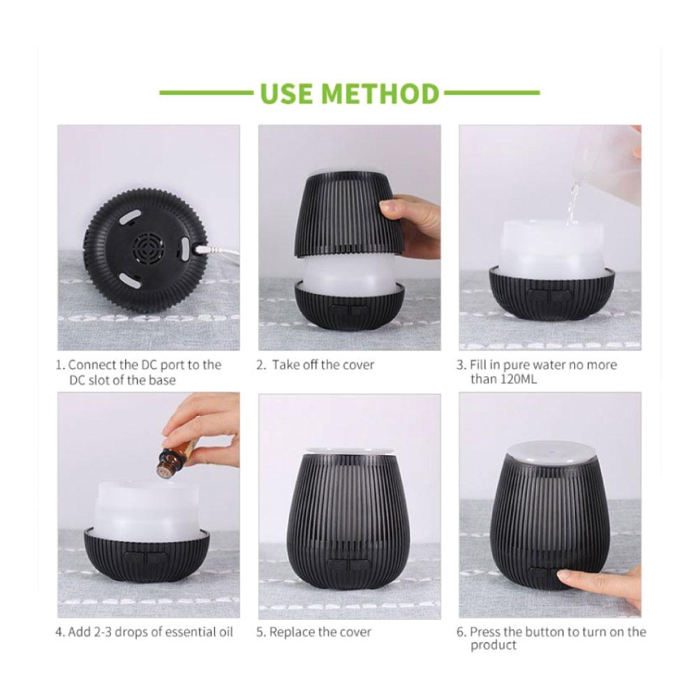 Black and white ribbed essential oil aroma diffuser for portable ultrasonic car humidification