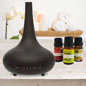 Essential Oil Diffuser Ultrasonic Humidifier Aromatherapy LED Light 200ML 3 Oils - Dark Wood Grain - Appliances > Aroma