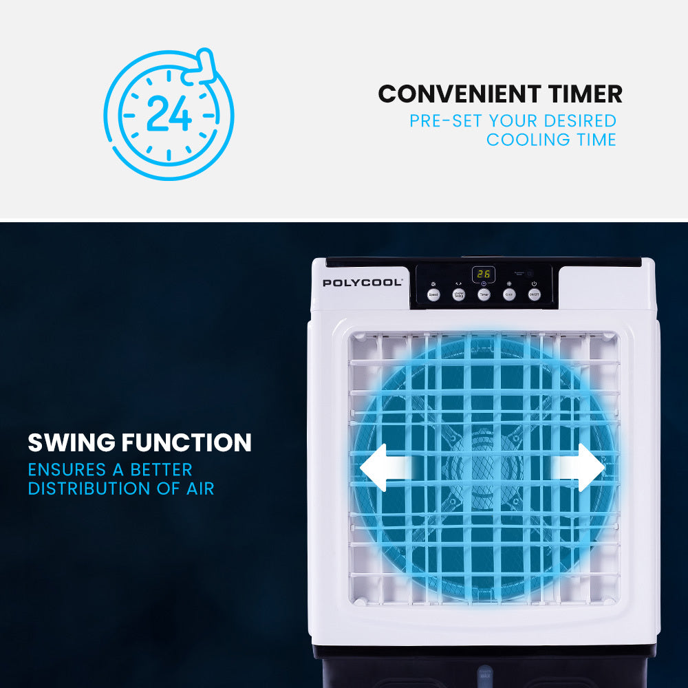 POLYCOOL 30L Evaporative Air Cooler Portable Industrial Fan Purifier Humidifier Remote Control - Appliances > Air