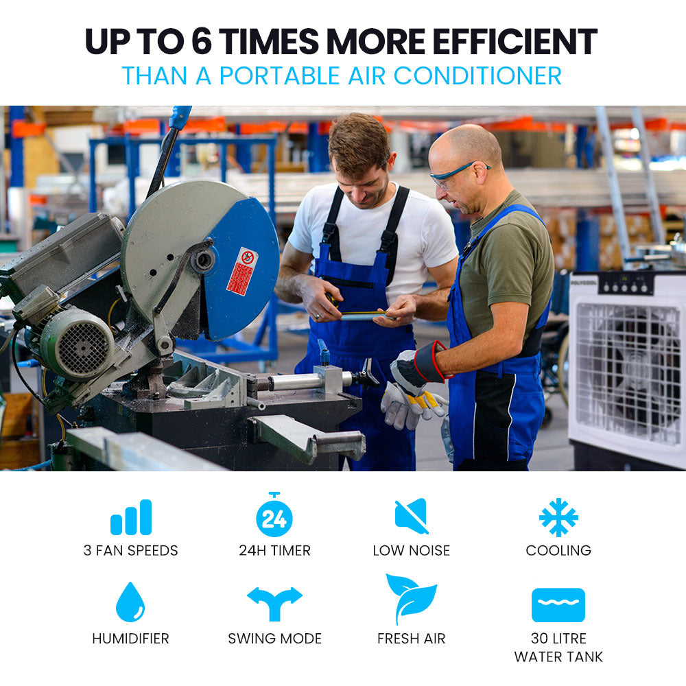 POLYCOOL 30L Evaporative Air Cooler Portable Industrial Fan Purifier Humidifier Remote Control - Appliances > Air