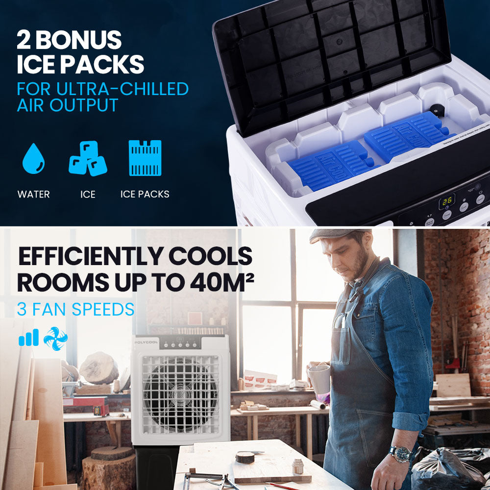 POLYCOOL 30L Evaporative Air Cooler Portable Industrial Fan Purifier Humidifier Remote Control - Appliances > Air