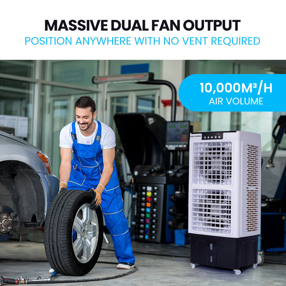POLYCOOL 35L 220W Portable Evaporative Air Cooler 24 Hour Timer 4 in 1 Cooling Fan w/ Remote - Appliances > Air