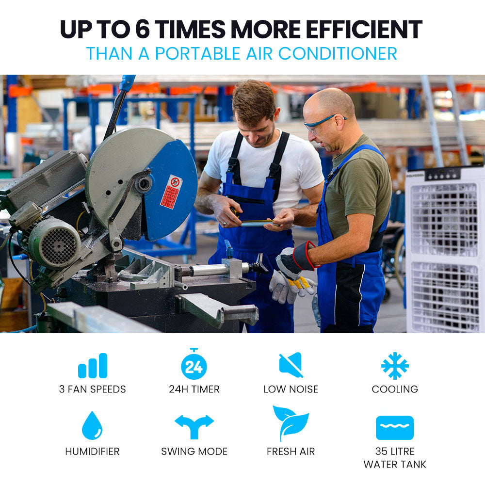 POLYCOOL 35L 220W Portable Evaporative Air Cooler 24 Hour Timer 4 in 1 Cooling Fan w/ Remote - Appliances > Air