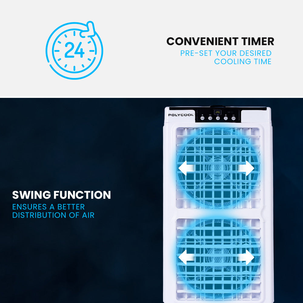 POLYCOOL 35L 220W Portable Evaporative Air Cooler 24 Hour Timer 4 in 1 Cooling Fan w/ Remote - Appliances > Air