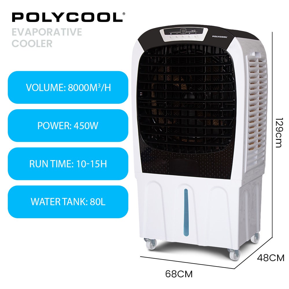 POLYCOOL 450W 80L Evaporative Air Cooler Commercial Grade Remote Control Fan - Appliances > Air Conditioners >