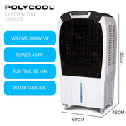 POLYCOOL 450W 80L Evaporative Air Cooler Commercial Grade Remote Control Fan - Appliances > Air Conditioners >