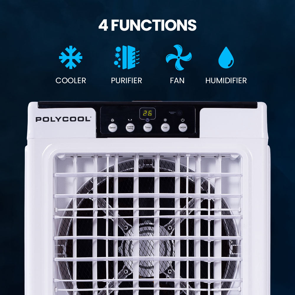POLYCOOL 45L 125W Evaporative Air Cooler Portable Industrial Fan Purifier Humidifier Remote Control - Appliances > Air