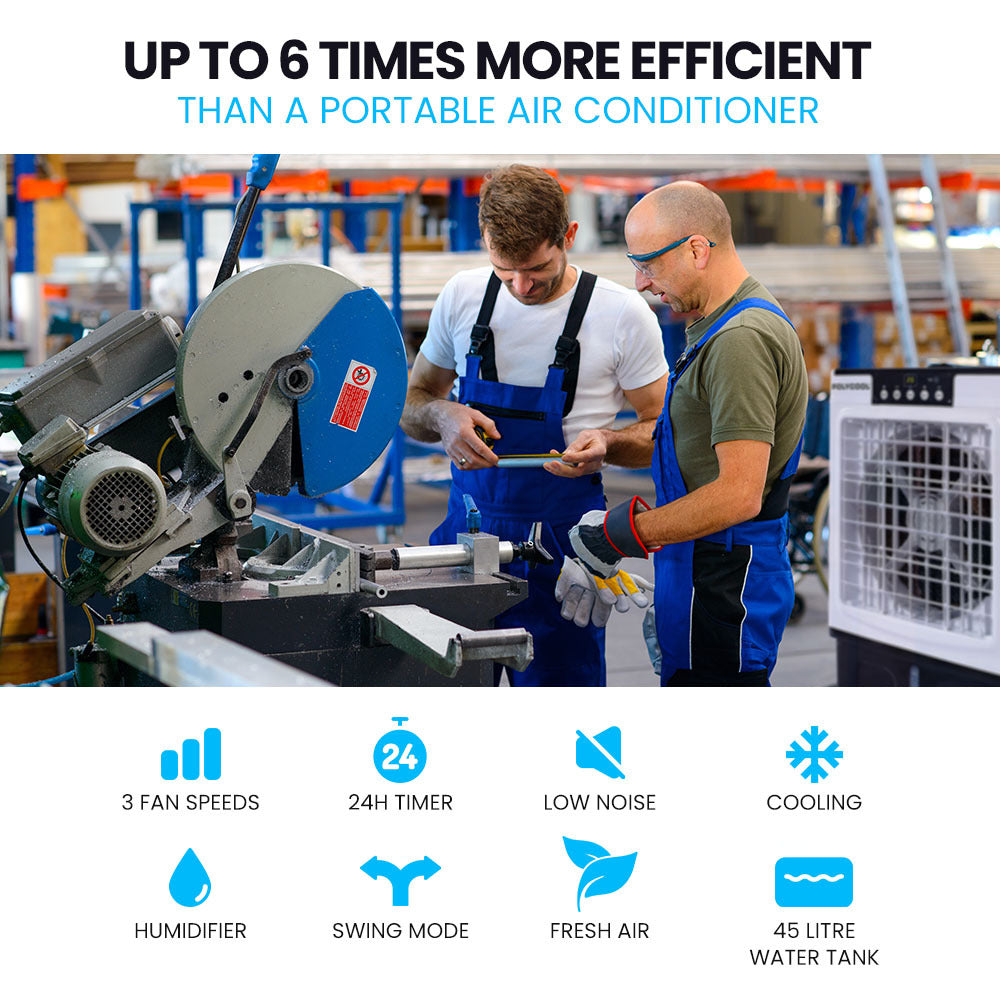 POLYCOOL 45L 125W Evaporative Air Cooler Portable Industrial Fan Purifier Humidifier Remote Control - Appliances > Air