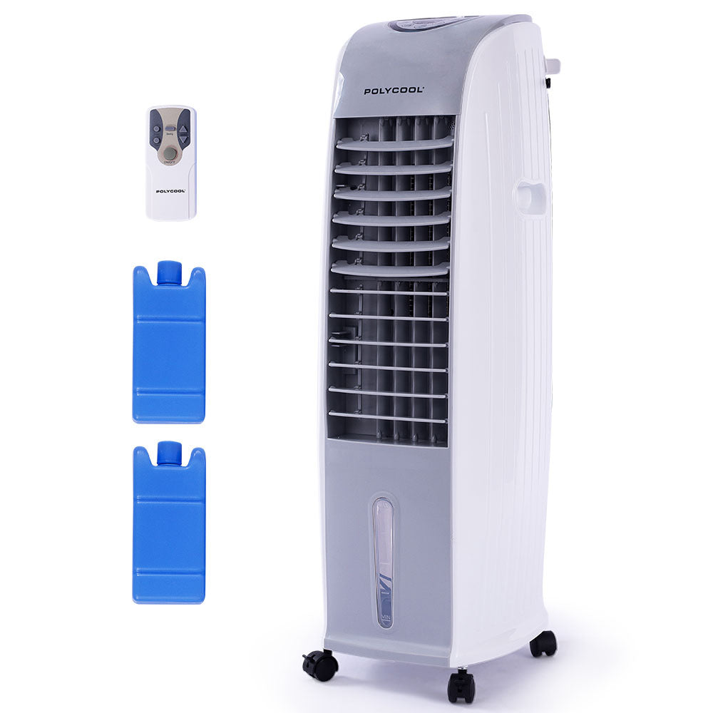 POLYCOOL 8L Portable Evaporative Air Cooler 24 Hour Timer 4 in 1 Cooling Fan Grey and White - Appliances > Air