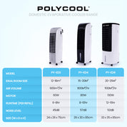 POLYCOOL 8L Portable Evaporative Air Cooler 24 Hour Timer 4 in 1 Cooling Fan Grey and White - Appliances > Air