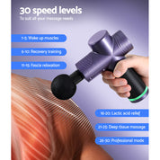 Everfit 30 Speed Massage Gun 4 Heads Vibration Muscle Massager Chargeable Purple - Health & Beauty > Massage &