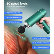 Everfit Massage Gun 30 Speed 6 Heads Vibration Muscle Massager Chargeable Green - Health & Beauty > Massage &