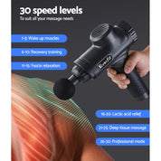 Everfit Massage Gun 30 Speed 6 Heads Vibration Muscle Massager Chargeable Black - Health & Beauty > Massage &