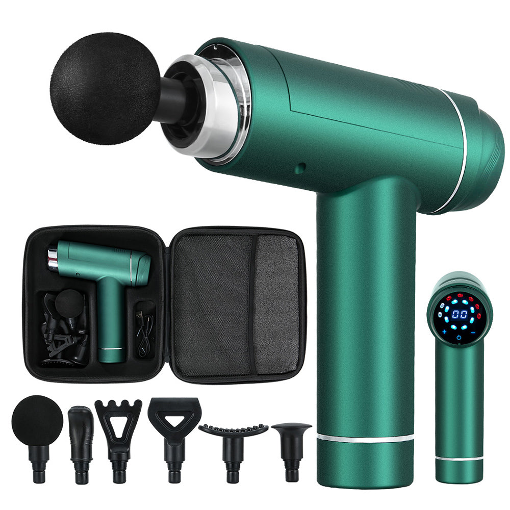 Metallic Green Everfit Massage Gun with Attachments and Smart Touch LED Display