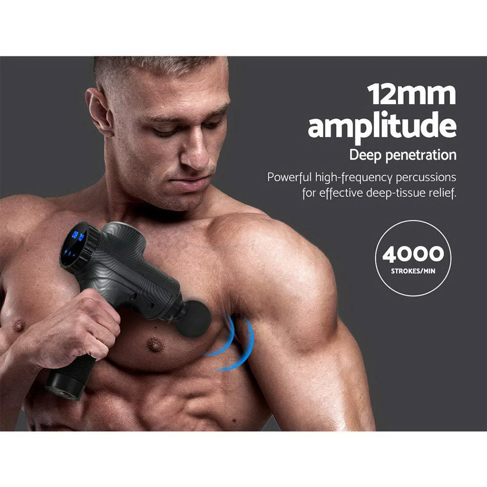 Everfit Massage Gun 30 Speed 6 Heads Vibration Muscle Massager Chargeable Grey - Health & Beauty > Massage & Relaxation