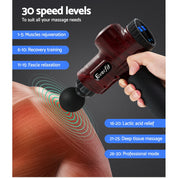 Everfit Massage Gun 30 Speed 6 Heads Vibration Muscle Massager Chargeable Red - Health & Beauty > Massage & Relaxation