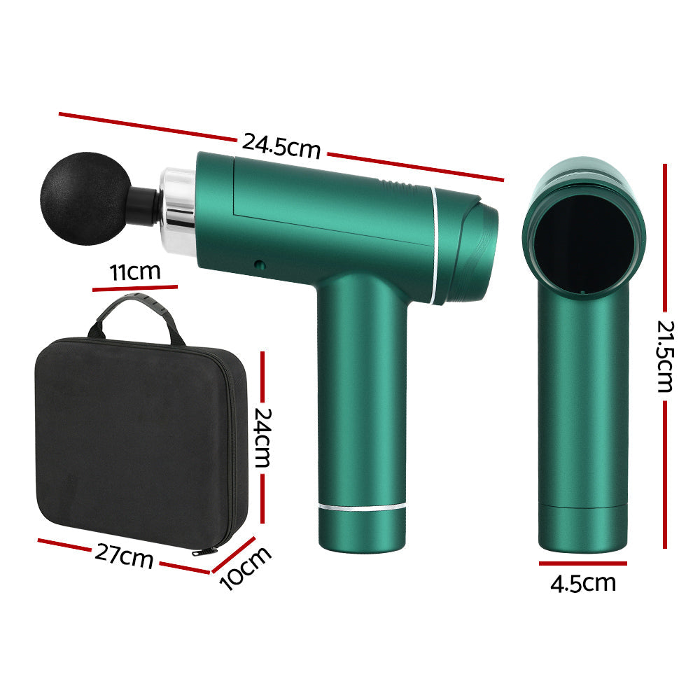 Metallic green Everfit Massage Gun with smart touch LED display and black carrying case