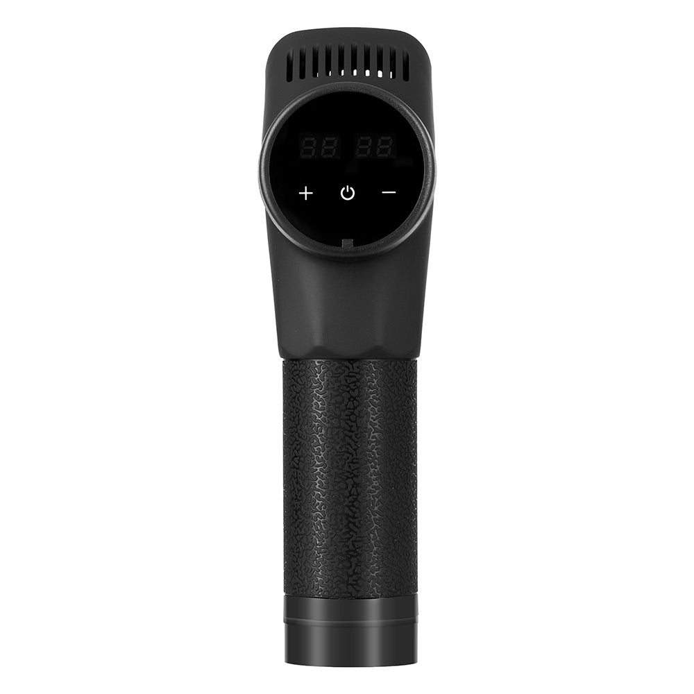 Black Everfit Massage Gun with control buttons, textured grip, and smart touch LED display