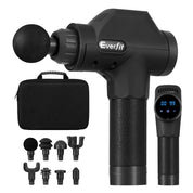 Black Everfit Massage Gun with smart touch LED display and 8 interchangeable heads