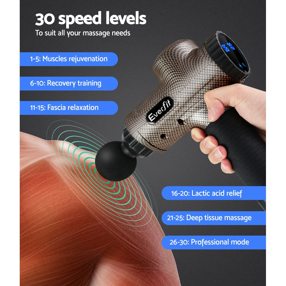 Everfit Massage Gun 6 Heads Massager Electric LCD Vibration Relief Percussion - Health & Beauty > Massage & Relaxation