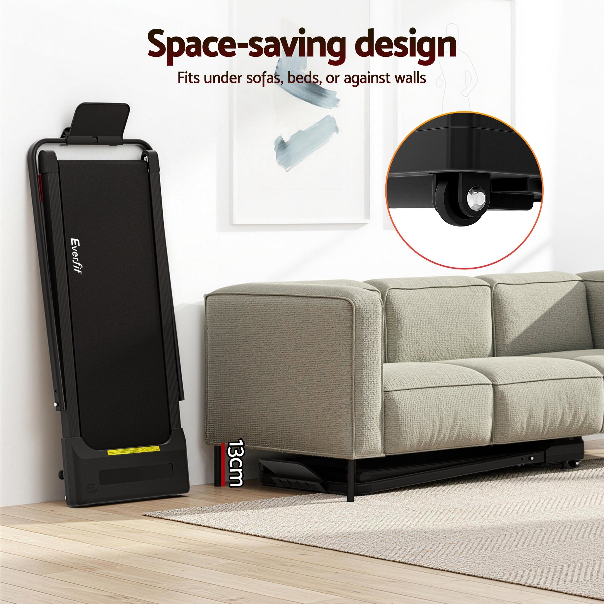 Everfit Treadmill Electric Walking Pad Under Desk Home Gym Fitness 380mm Black