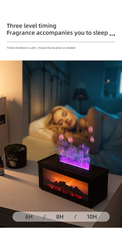 Fireplace Flame Effect Aroma Diffuser & Humidifier with 7-Colour Light, Timer & Remote Control(Dark Wood Grain)