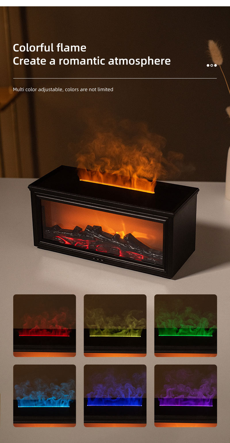Fireplace Flame Effect Aroma Diffuser & Humidifier with 7-Colour Light, Timer & Remote Control(black)