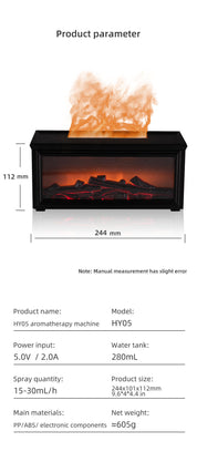 Fireplace Flame Effect Aroma Diffuser & Humidifier with 7-Colour Light, Timer & Remote Control(Dark Wood Grain)