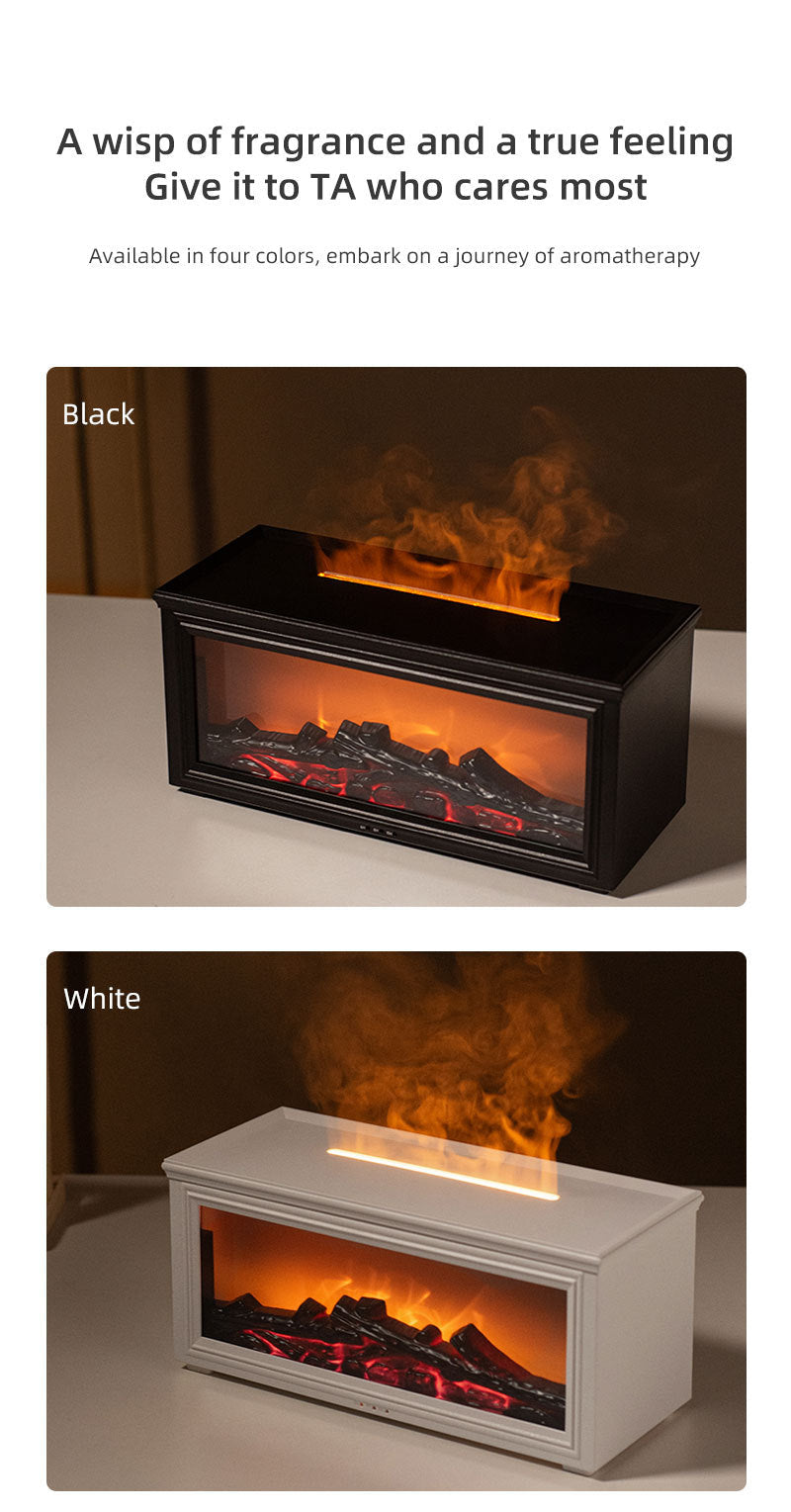 Fireplace Flame Effect Premium Aromatherapy Diffuser & Humidifier with 7-Colour Light, Timer & Remote Control(Light Wood Grain)