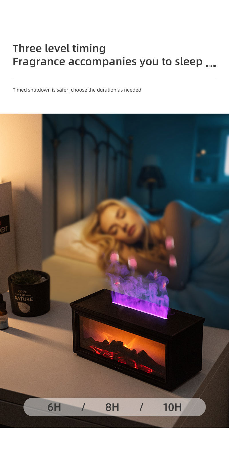 Fireplace Flame Effect Premium Aromatherapy Diffuser & Humidifier with 7-Colour Light, Timer & Remote Control(Light Wood Grain)