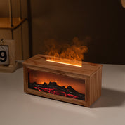 Fireplace Flame Effect Premium Aromatherapy Diffuser & Humidifier with 7-Colour Light, Timer & Remote Control(Light Wood Grain)