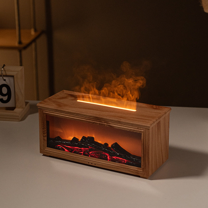 Fireplace Flame Effect Premium Aromatherapy Diffuser & Humidifier with 7-Colour Light, Timer & Remote Control(Light Wood Grain)