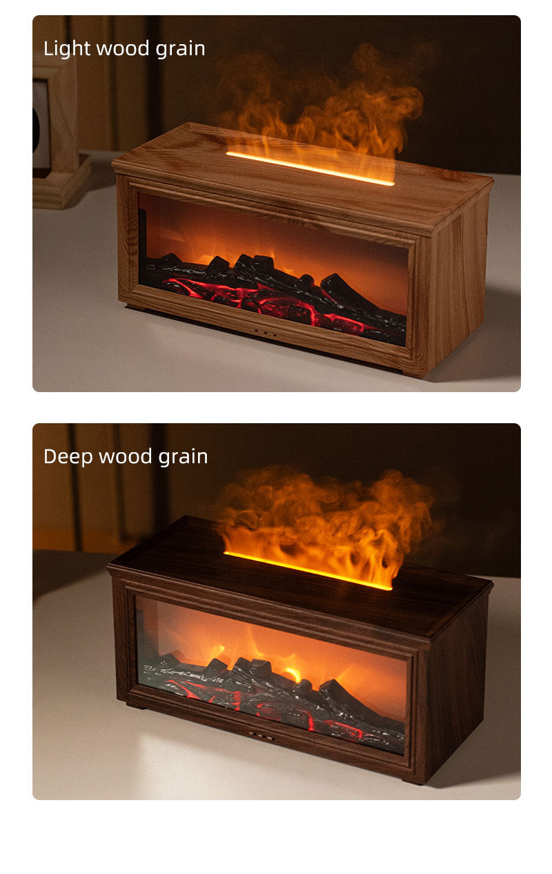 Fireplace Flame Effect Premium Aromatherapy Diffuser & Humidifier with 7-Colour Light, Timer & Remote Control(Light Wood Grain)