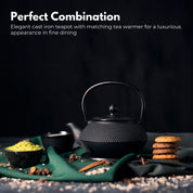 Black hobnail-patterned GOMINIMO 1200ML Iron Teapot set with filter and warmer