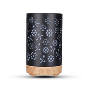 GOMINIMO LED Aromatherapy Essential Oil Diffuser 100ml Metal Cover Floral Design with Light Wood Base - Appliances >