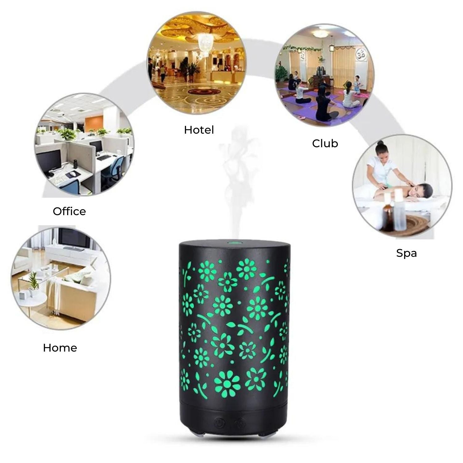 GOMINIMO LED Aromatherapy Essential Oil Diffuser 100ml Metal Cover Floral Design with Light Wood Base - Appliances >