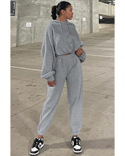 Gray Solid Drop Shoulder Hoodie and Joggers Activewear Set - L - Fashion > Women’s Fashion > Women’s Tops & T-shirts