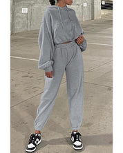 Gray Solid Drop Shoulder Hoodie and Joggers Activewear Set - S - Fashion > Women’s Fashion > Women’s Tops & T-shirts