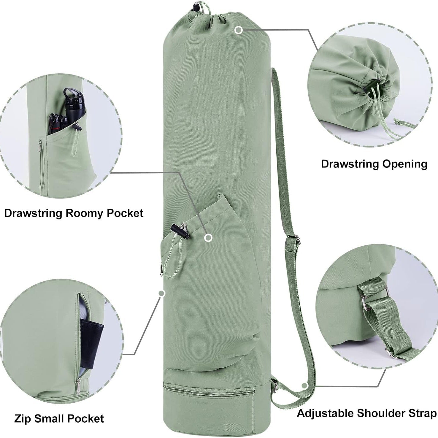 Green Durable Premium Yoga Mat Carry Bag - Multi-Functional Fitness Backpack with Wet Pocket(Mugs are filming props, not included)