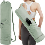 Green Durable Premium Yoga Mat Carry Bag - Multi-Functional Fitness Backpack with Wet Pocket(Mugs are filming props, not included)